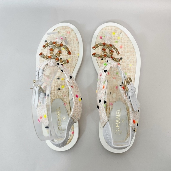 Chanel CC Logo Tweed Sandals - Picture 3 of 8